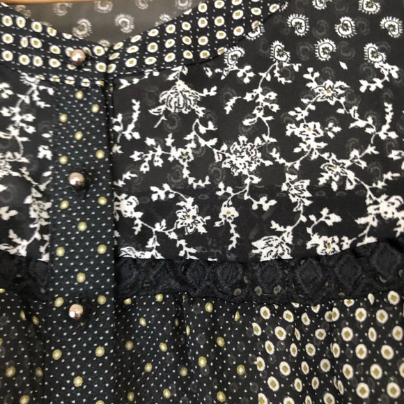 Daniel Rainn Black & White Patchwork Sheer Cottagecore Blouse - Picture 6 of 11
